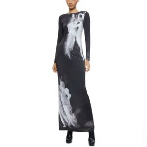 Alice and Olivia-NWT Delora Black White Renaissance Fresco Longsleeve Maxi Dress